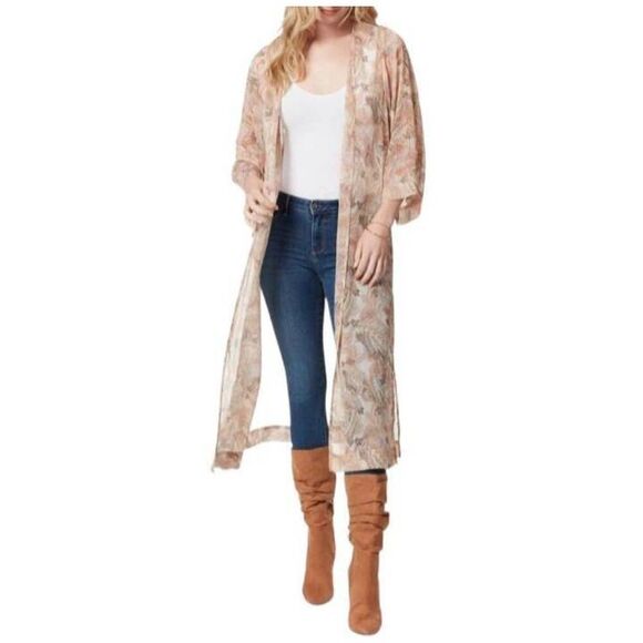 JESSICA SIMPSON BLAKELY WILD PAISLY GARDENIA  CREAM & CORAL CARDIGAN DUSTER KIMO - Picture 1 of 10